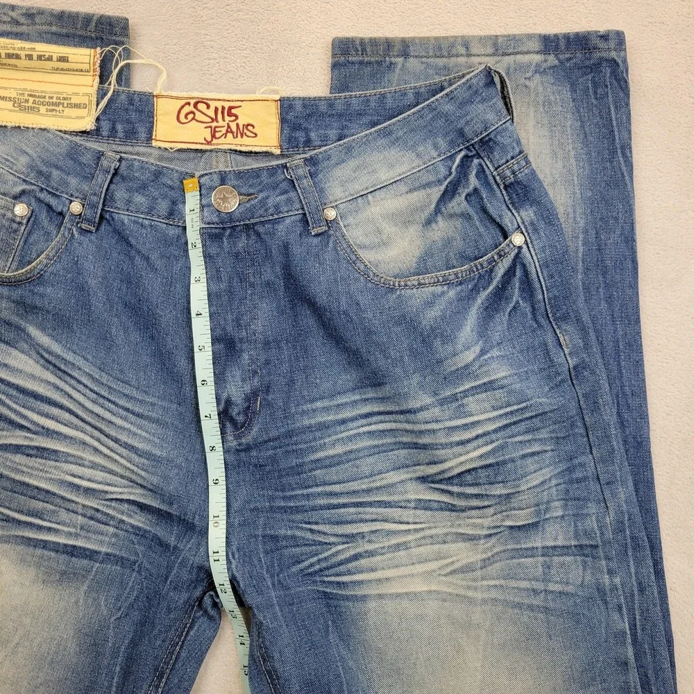 GS115 Jeans Mens 36 Distressed Straight‎ Leg Denim Pants Baggy Faded Vintage